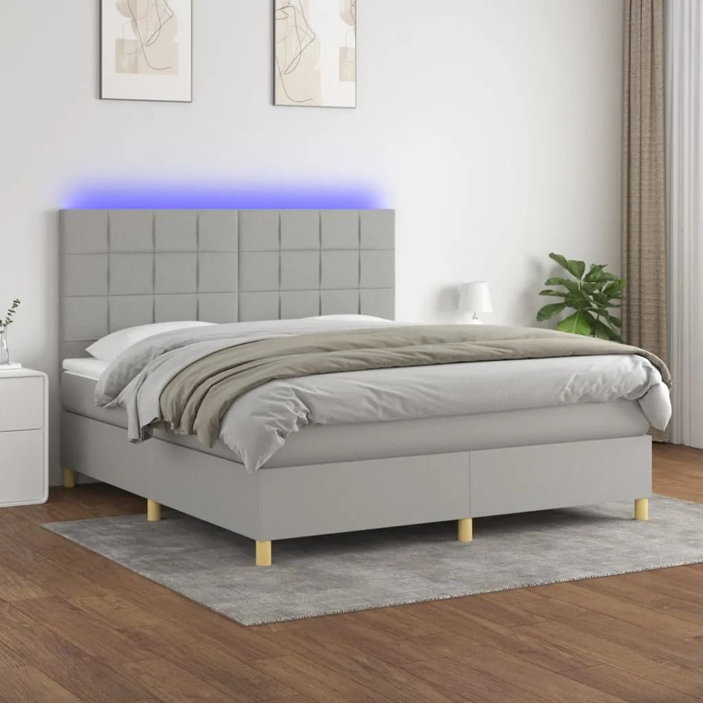 vidaXL Κρεβάτι Boxspring με Στρώμα &amp; LED Αν.Γκρι 180x200εκ. Υφασμάτινο