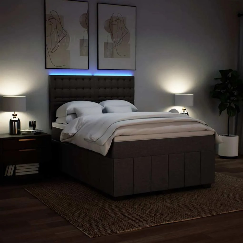Κρεβάτι Boxspring με Στρώμα Σκούρο Καφέ 140x190 εκ. Υφασμάτινο 3293980