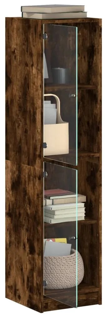 vidaXL Ντουλάπι Καπνιστή Δρυς 35x37x142 εκ. με Γυάλινες Πόρτες