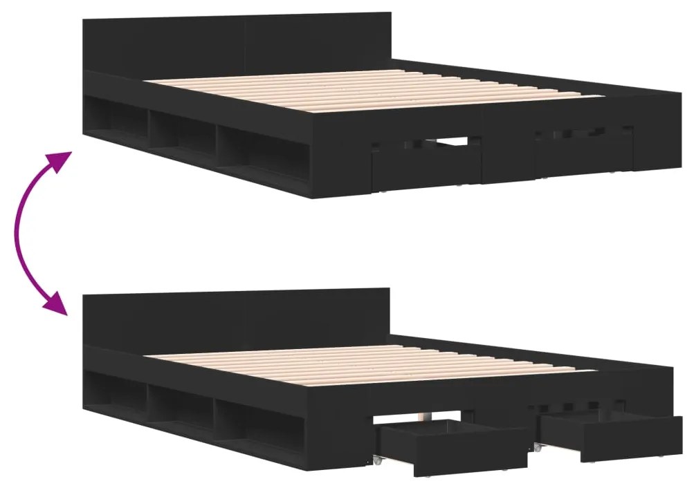 vidaXL Πλαίσιο Κρεβατιού με Συρτάρια Μαύρο 120x190 εκ Επεξεργ. Ξύλο