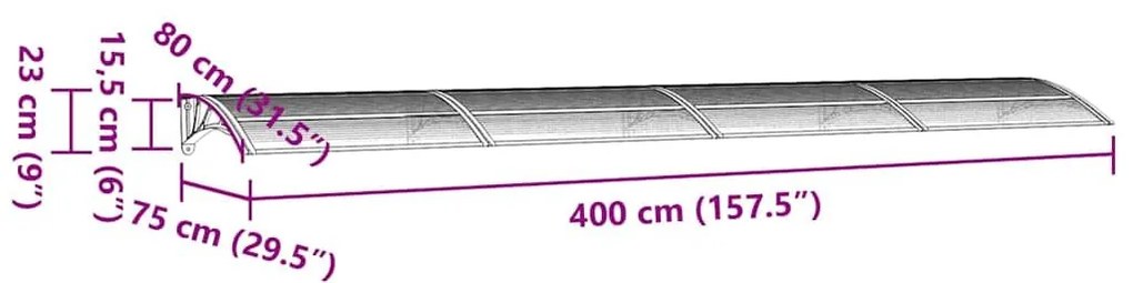 Στέγαστρο Πόρτας Γκρι &amp; Διαφανές 400 x 75 εκ. από Πολυκαρβονικό - Γκρι