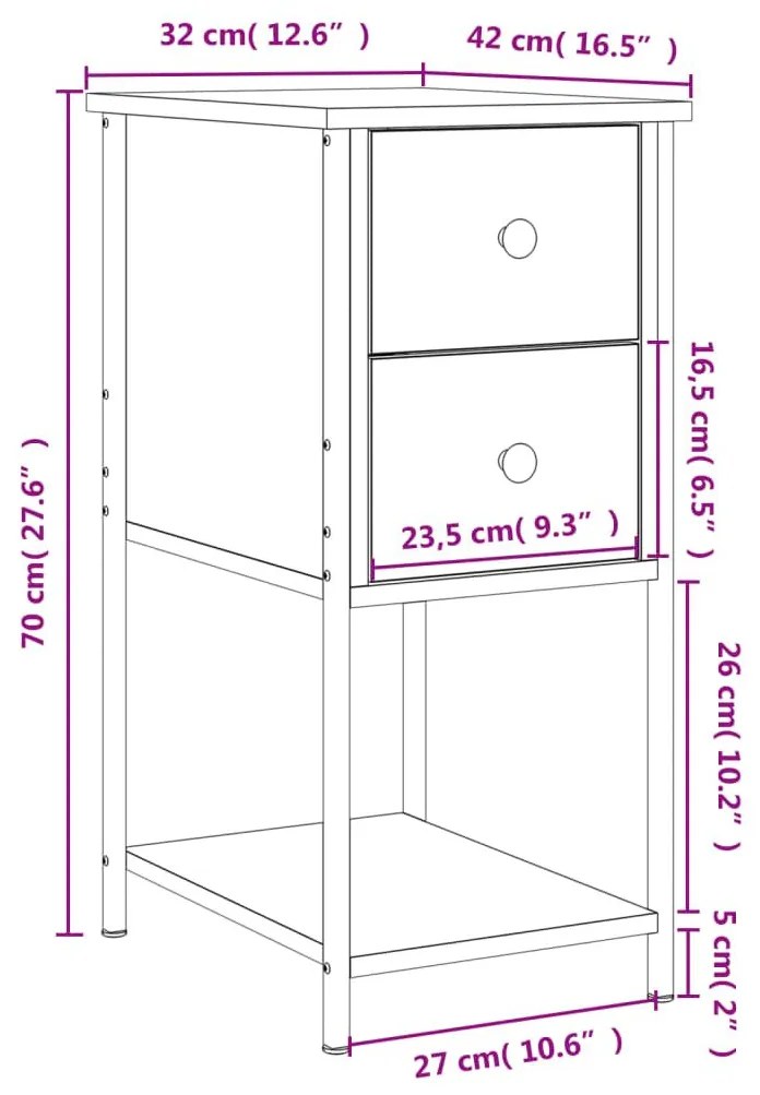 Κομοδίνο Καπνιστή Δρυς 32 x 42 x 70 εκ. από Επεξεργασμένο Ξύλο - Καφέ