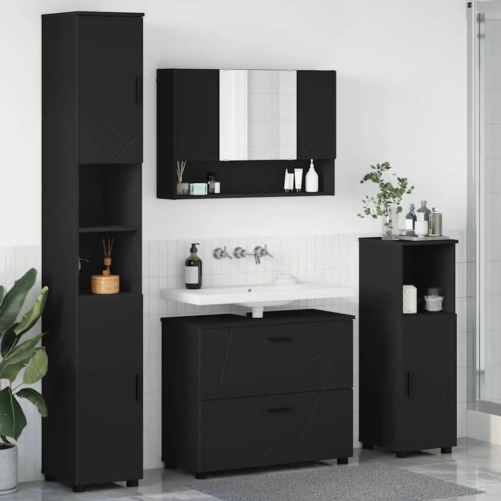 vidaXL Σετ Επίπλων Μπάνιου με συρτάρι 4 pcs Μαύρο 30 x 35 x 192 εκ.