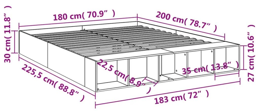 Πλαίσιο Κρεβατιού Λευκό 180 x 200 εκ. Επεξεργ. Ξύλο - Λευκό