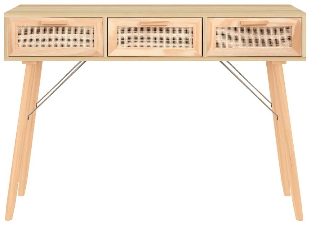vidaXL Τραπέζι Κονσόλα Καφέ 105x30x75 εκ. Μασίφ Πεύκο &amp; Φυσικό Ρατάν