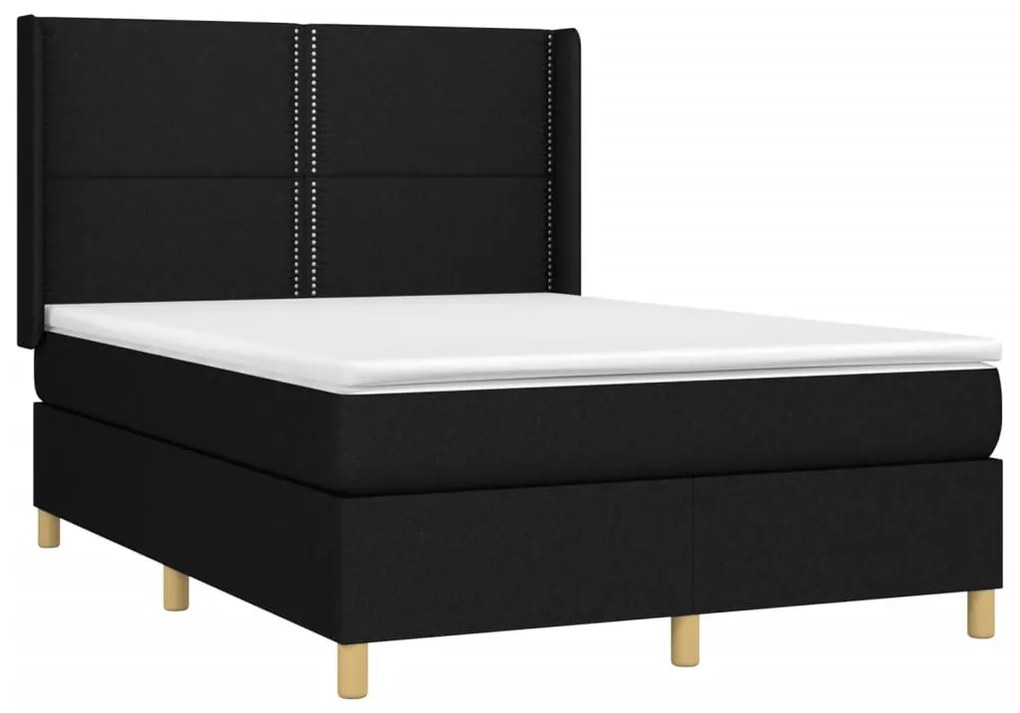 vidaXL Κρεβάτι Boxspring με Στρώμα Μαύρο 140x190 εκ. Υφασμάτινο