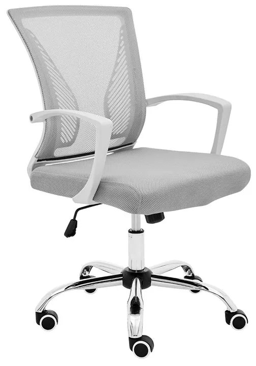 WOODWELL BF2120-S Πολυθρόνα Γραφείου Άσπρο - Μέταλλο Βάση Χρώμιο Mesh Γκρι 57x60x93/103cm ΕΟ258,2S