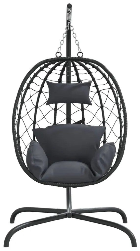 vidaXL Κρεμαστή Πολυθρόνα Αυγοθήκη με Μαξιλάρι από Ανθρακί Συνθετικό Ρατάν και Ατσάλι