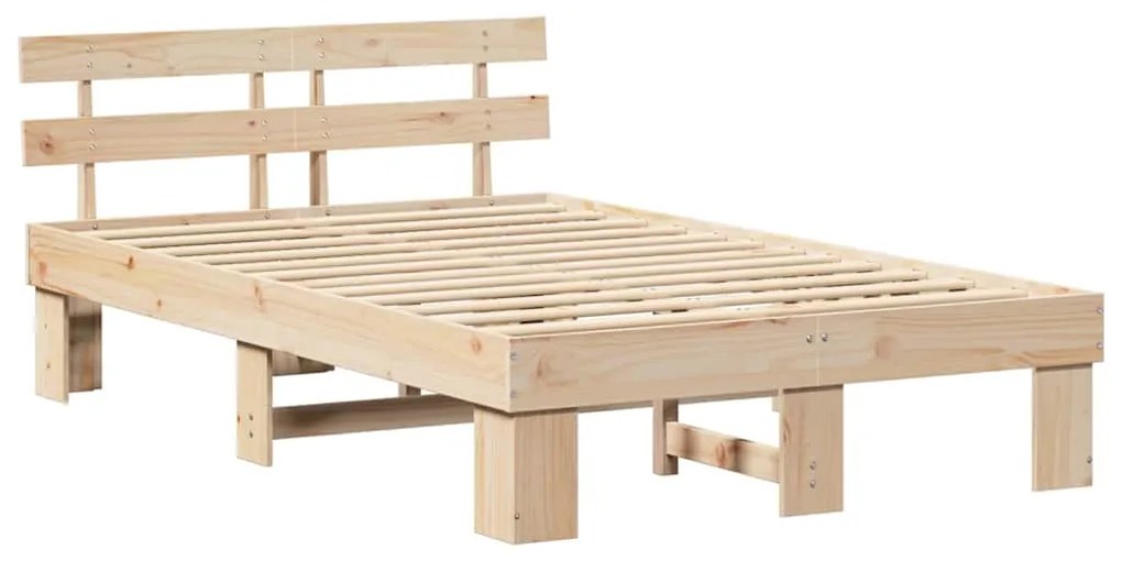 vidaXL Σκελετός Κρεβατιού Καφέ 135 x 190 cm Μασίφ ξύλο πεύκου