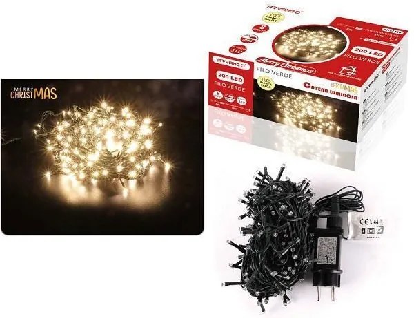 200 Χριστουγεννιάτικα Λαμπάκια LED Θερμό Λευκό 13Μ Εξωτερικού χώρου σε Σειρά με Πράσινο Καλώδιο Arrango AN57300