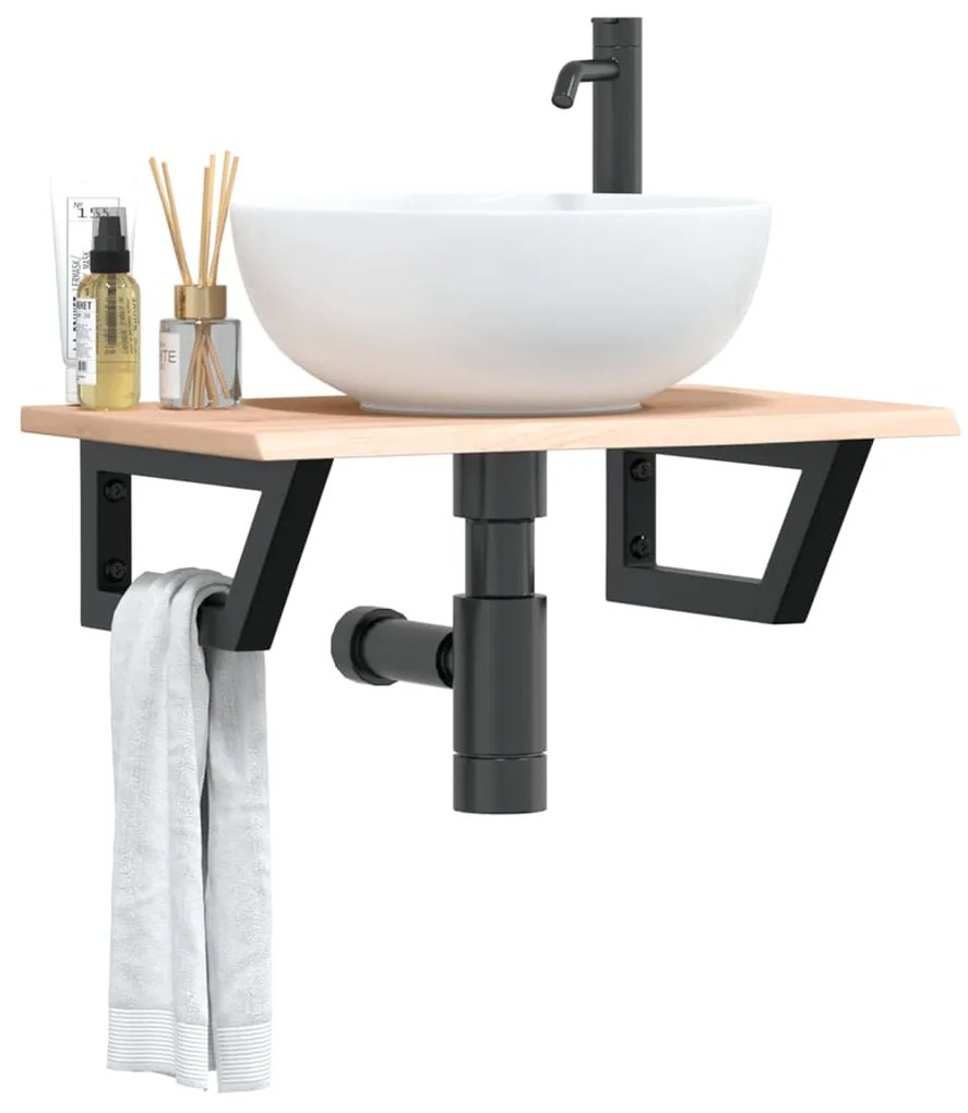 Ράφι Νιπτήρα Τοίχου από Ατσάλι / Μασίφ Ξύλο Δρυός