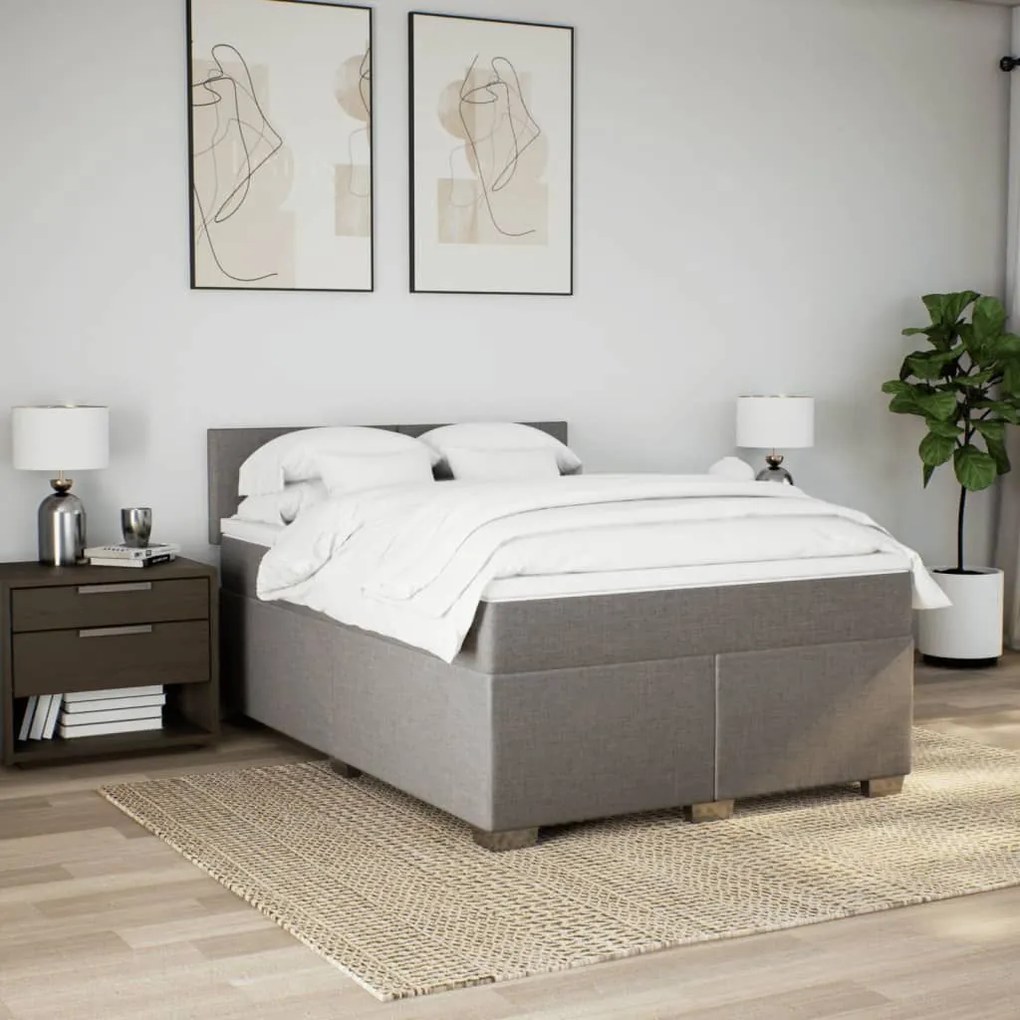 Κρεβάτι Boxspring με Στρώμα Taupe 140x190 εκ. Υφασμάτινο - Μπεζ-Γκρι