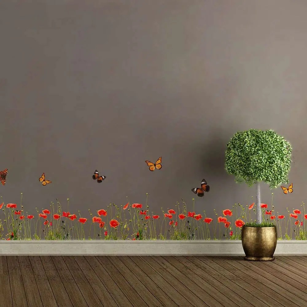 Αυτοκόλλητες Μπορντούρες Βινυλίου Poppies &amp; Butterflies 53002 198x30cm Multi Ango Βινύλιο