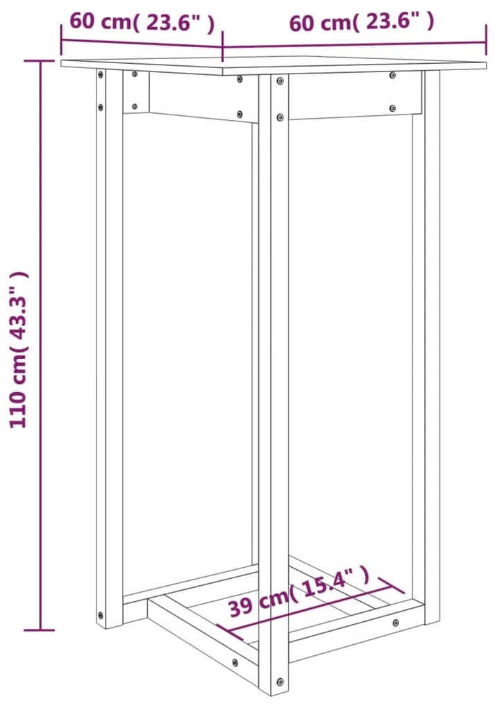 vidaXL Τραπέζι Μπαρ Γκρι 60 x 60 x 110 εκ. από Μασίφ Ξύλο Πεύκου