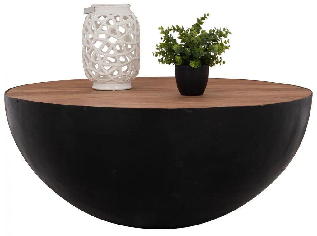 Τραπεζάκι σαλονιού BOWL C8717.01 Στρόγγυλο Μαύρο με Ξύλο Ακακίας Φ90X40Yεκ. 90x90x40 εκ.
