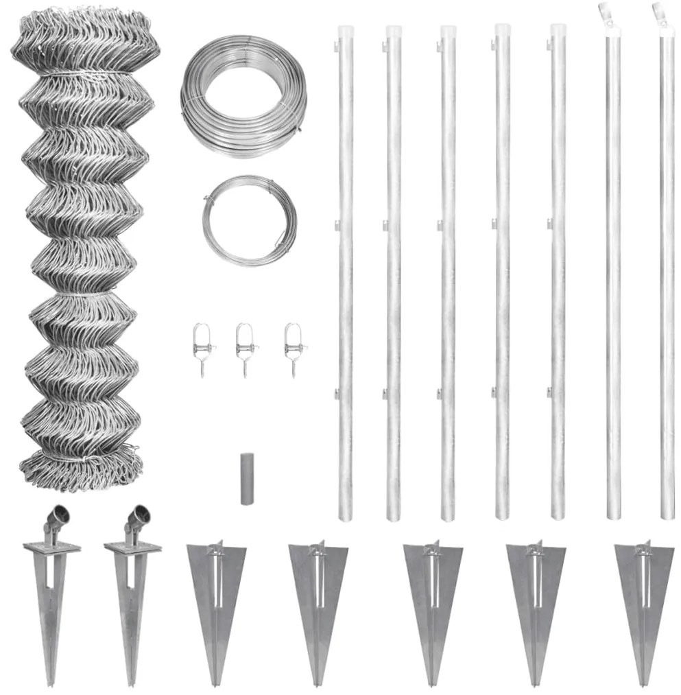 vidaXL Συρματόπλεγμα 15 x 0,8 μ. Γαλβανισμένο Ατσάλι + Στύλοι/Βάσεις