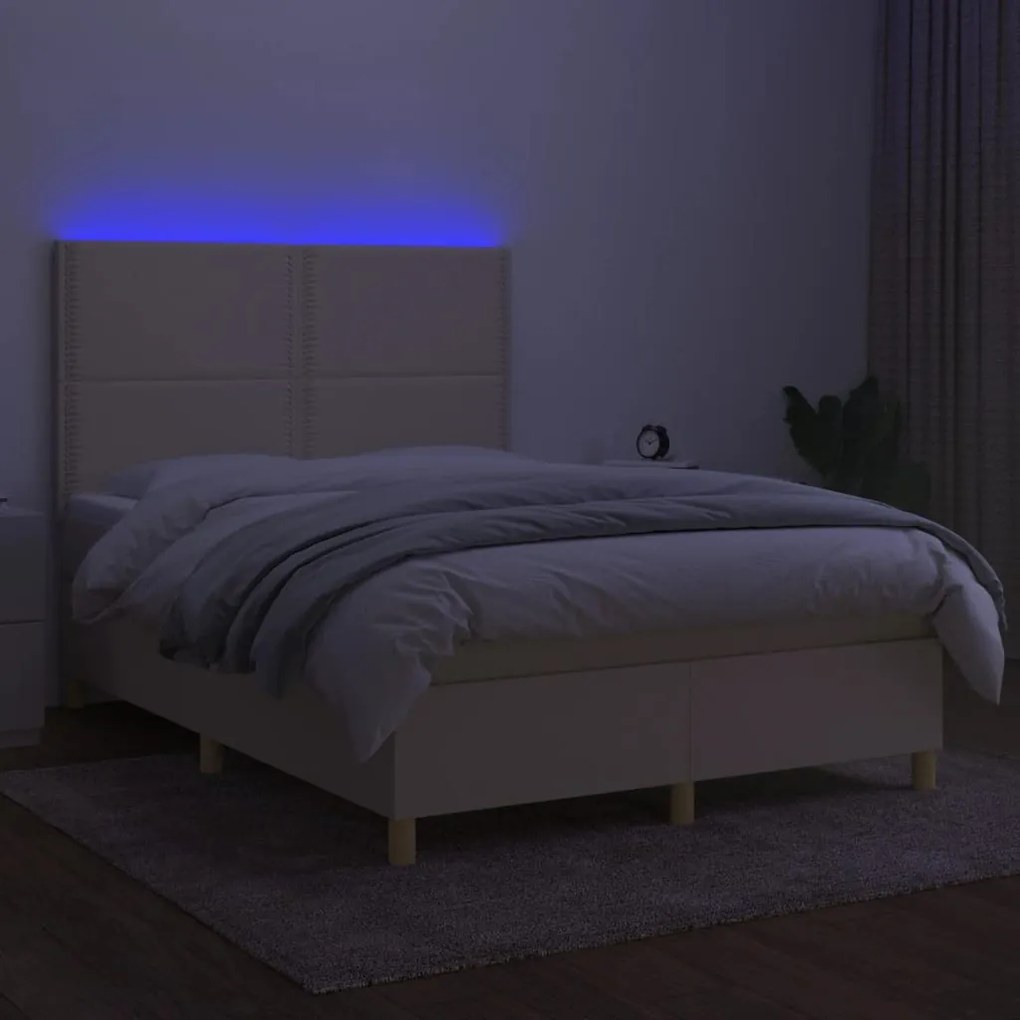 ΚΡΕΒΑΤΙ BOXSPRING ΜΕ ΣΤΡΩΜΑ &amp; LED ΚΡΕΜ 140X190 ΕΚ. ΥΦΑΣΜΑΤΙΝΟ 3135354