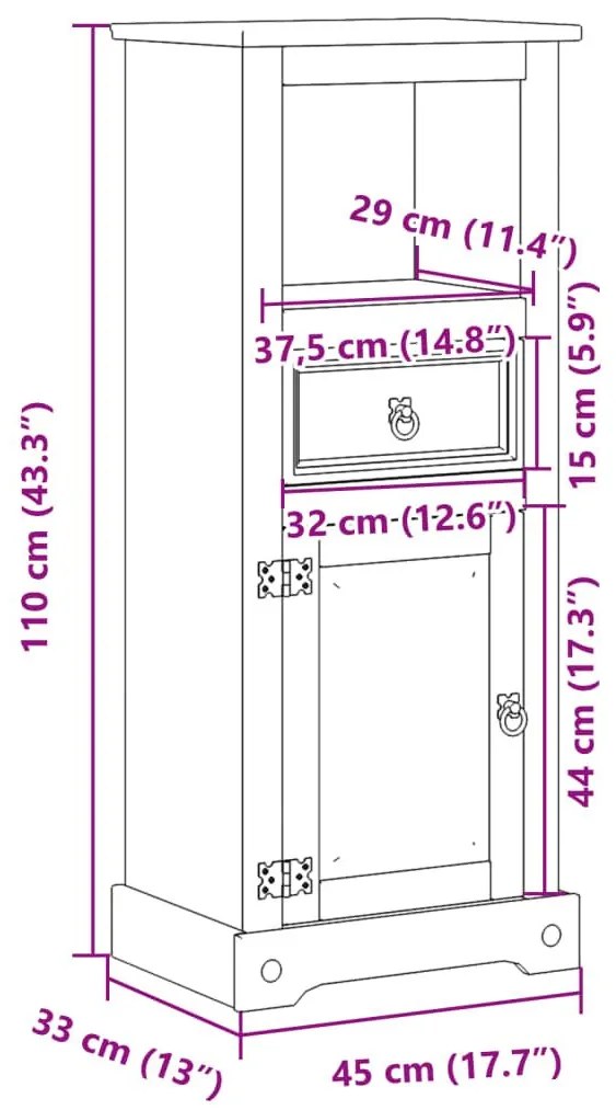 Ντουλάπι Μπάνιου Corona 45x33x110 εκ. από Μασίφ Ξύλο Πεύκου - Καφέ