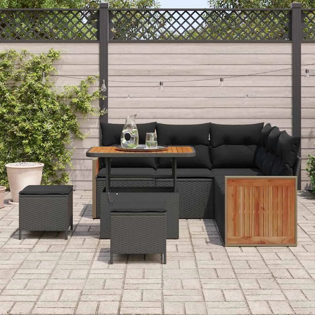 vidaXL Σετ Καναπέ Κήπου με μαξιλάρι 8 pcs Μαύρο 90 x 55 x 71 cm