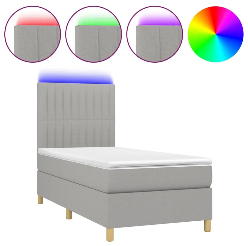 ΚΡΕΒΑΤΙ BOXSPRING ΜΕ ΣΤΡΩΜΑ &amp; LED ΑΝ.ΓΚΡΙ 100X200ΕΚ. ΥΦΑΣΜΑΤΙΝΟ 3135573