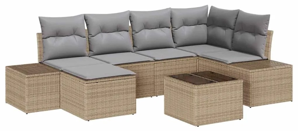vidaXL Σετ Καναπέ Κήπου με μαξιλάρι 7 pcs Μπεζ, γκρι Πολυ ράταν