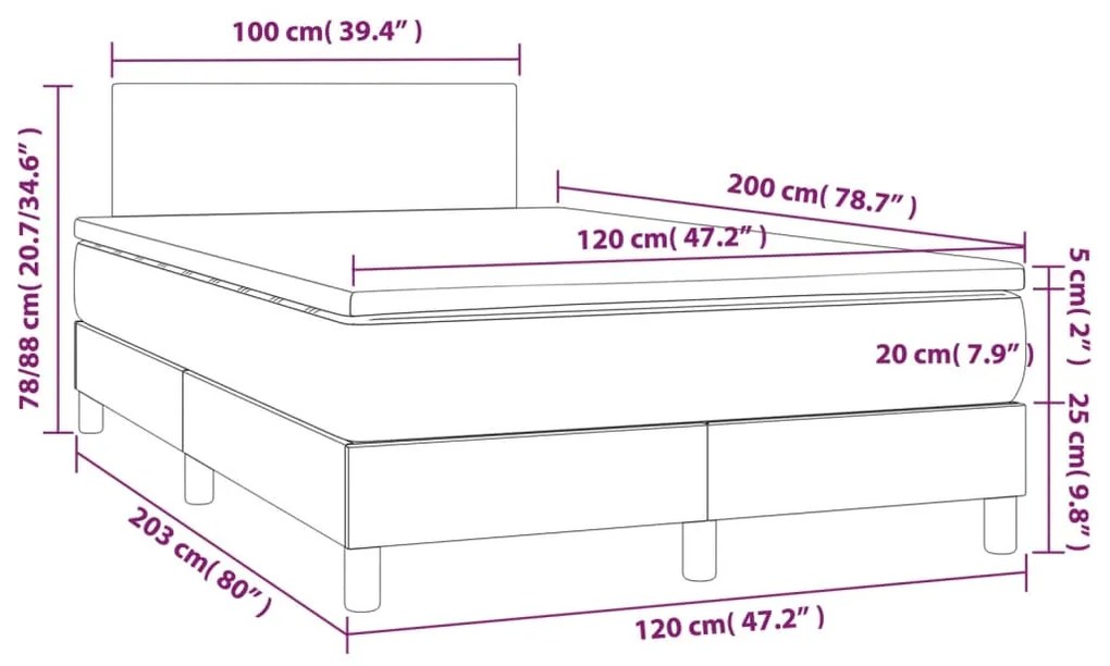 Κρεβάτι Boxspring με Στρώμα &amp; LED Μαύρο 120x200 εκ. Συνθ. Δέρμα - Μαύρο