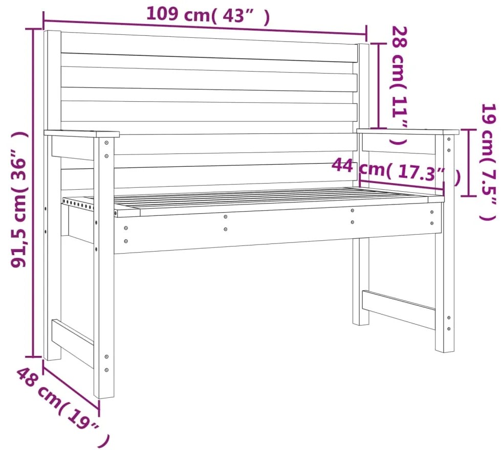 vidaXL Παγκάκι Κήπου 109 x 48 x 91,5 εκ. από Μασίφ Ξύλο Πεύκου