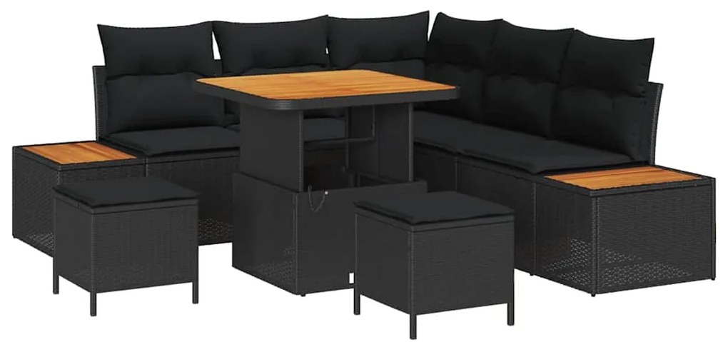 vidaXL Σετ Καναπέ Κήπου με μαξιλάρι 8 pcs Μαύρο Πολυ ράταν