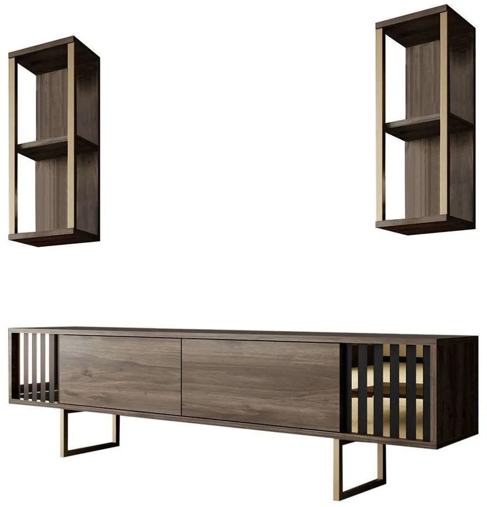 Σύνθεση Τηλεόρασης Gold Line 618BLY1147 180x30x48cm Walnut-Black