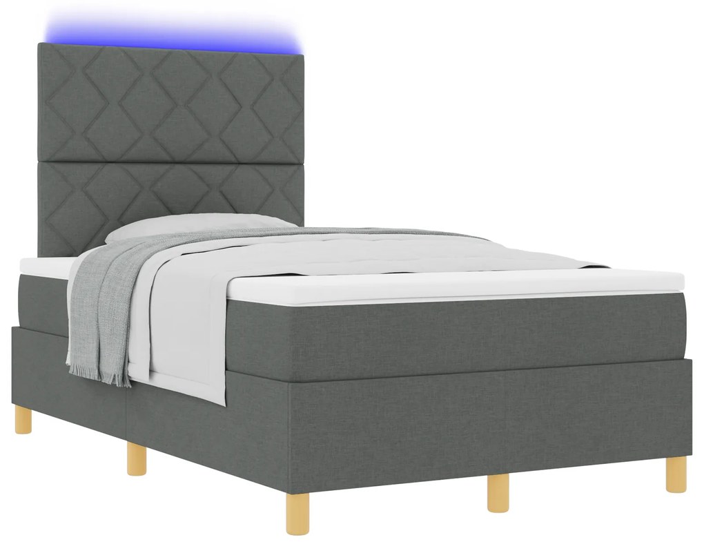vidaXL Κρεβάτι με κουτί ελατηρίου και στρώμα & LED Γκρυ 120x190 εκ. Ύφασμα