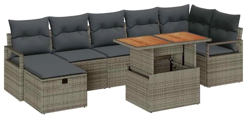 vidaXL Σετ Καναπέ Κήπου με μαξιλάρι 8 pcs Γκρι Πολυ ράταν