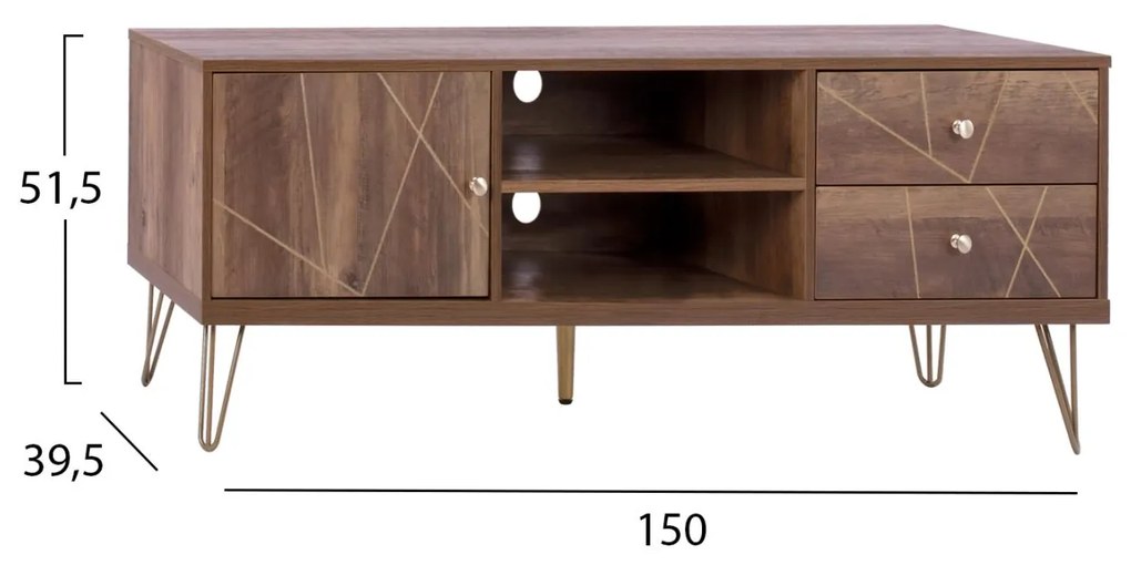Έπιπλο Τηλεόρασης KAITLYN Καρυδί - Χρυσό 150x39,5x51,5Yεκ. 150x39.5x51.5 εκ.