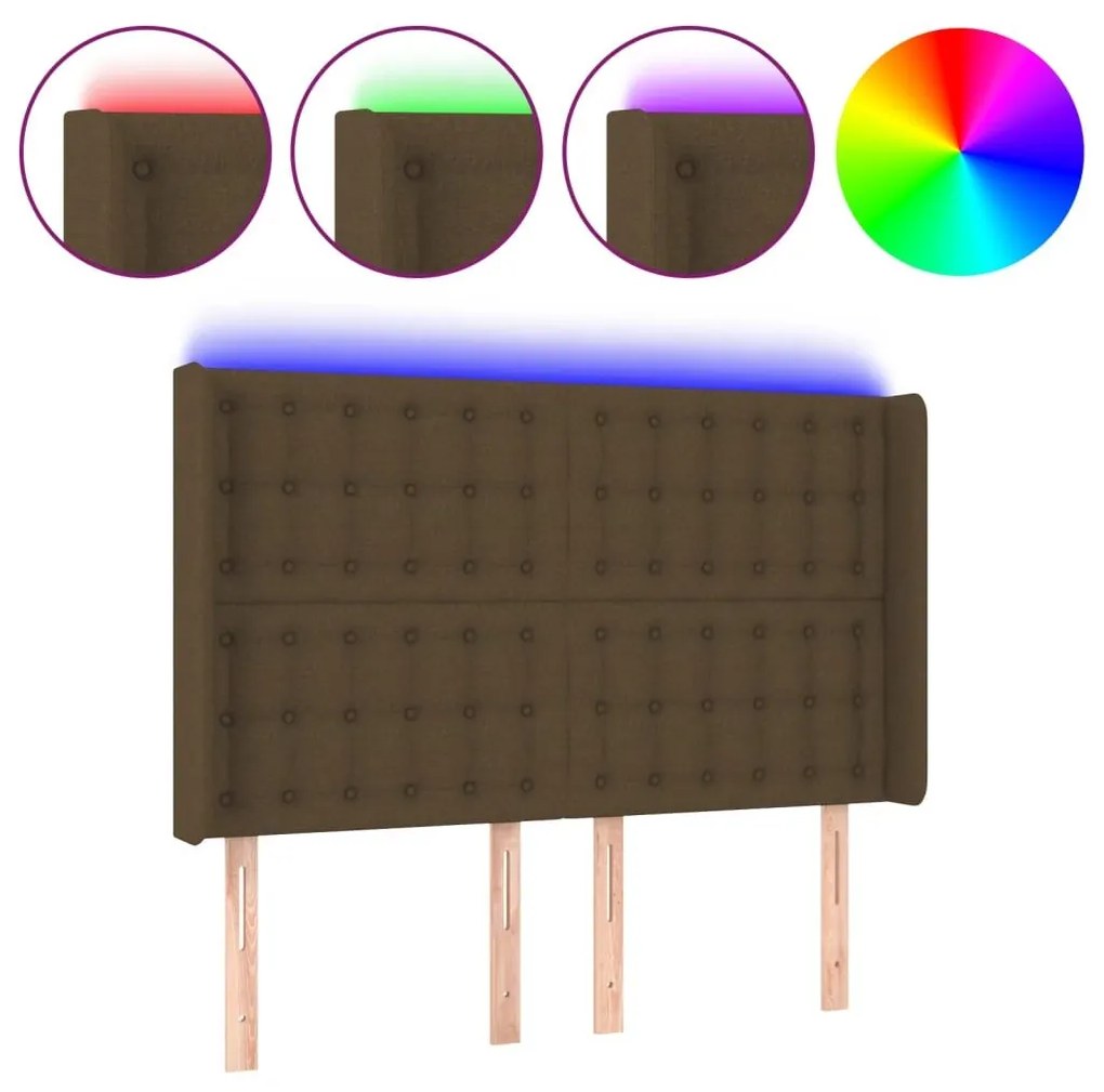 Κεφαλάρι Κρεβατιού LED Σκούρο Καφέ 147x16x118/128εκ. Υφασμάτινο - Καφέ