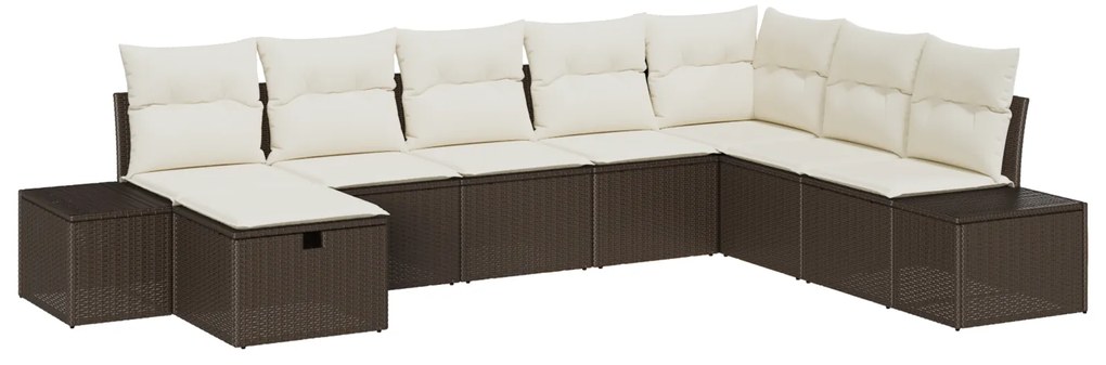 vidaXL Σετ 8 Τεμαχίων Καναπέ Κήπου με Μαξιλάρια Καφέ Πολυ Ρατάν