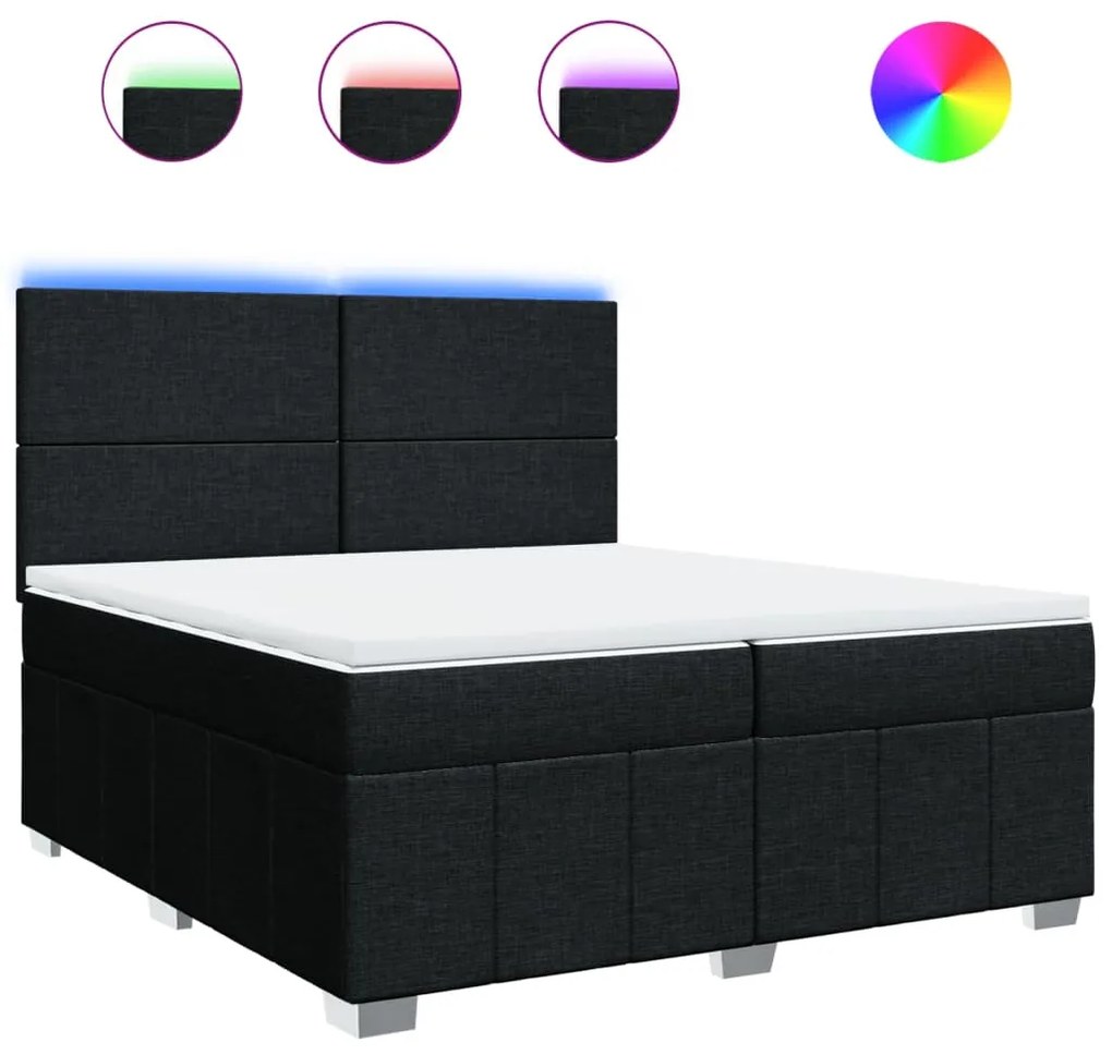 vidaXL Κρεβάτι Boxspring με Στρώμα Μαύρο 200x200 εκ. Υφασμάτινο