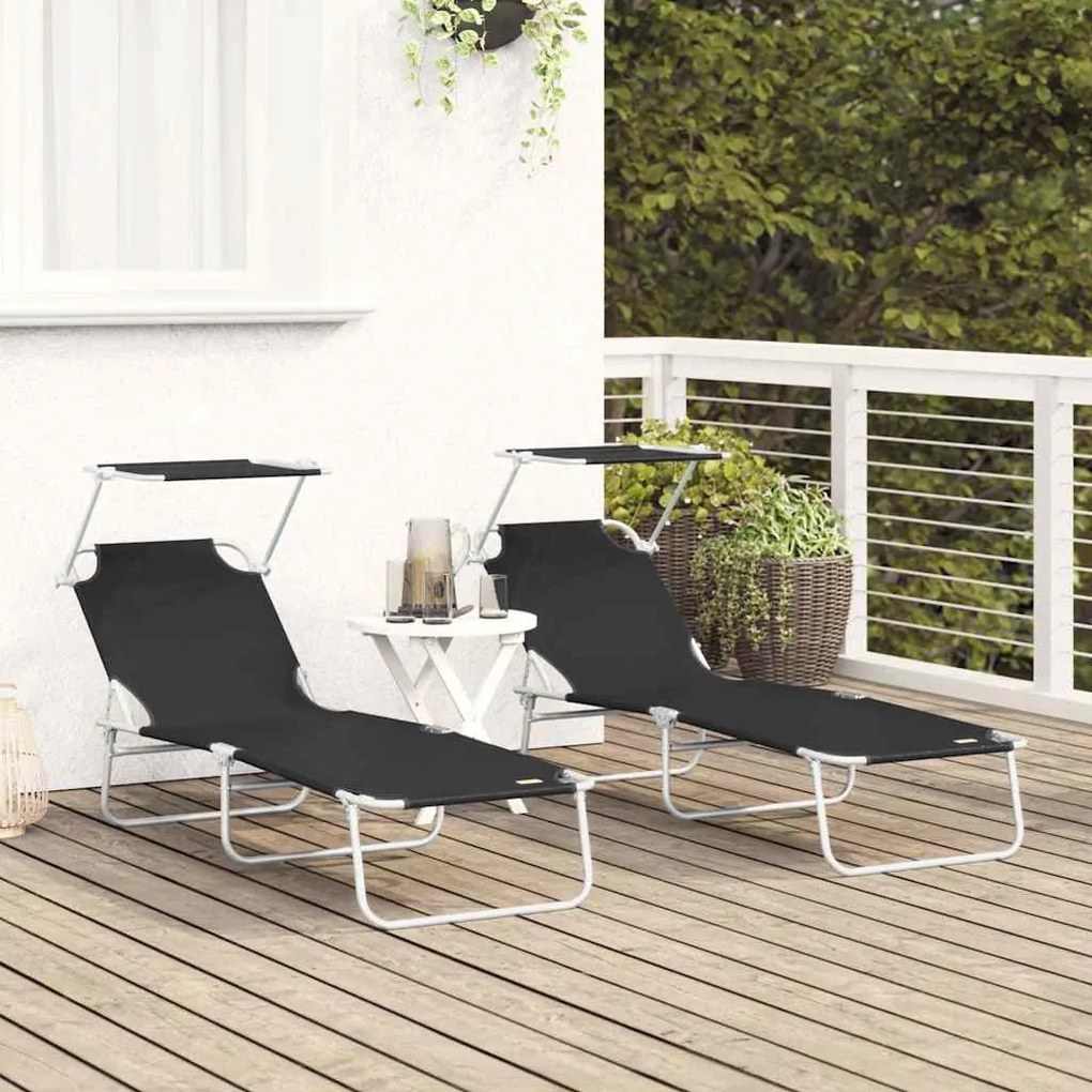 vidaXL Ξαπλώστρα 2-πρόσωπο 2 pcs Μαύρο 58 x 188 x 77 εκ. ύφασμα