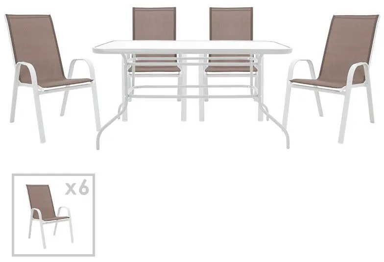 Τραπεζαρία Κήπου Valor-Calan 200-000320 (Σετ 7τμχ) White-Brown Six Seater