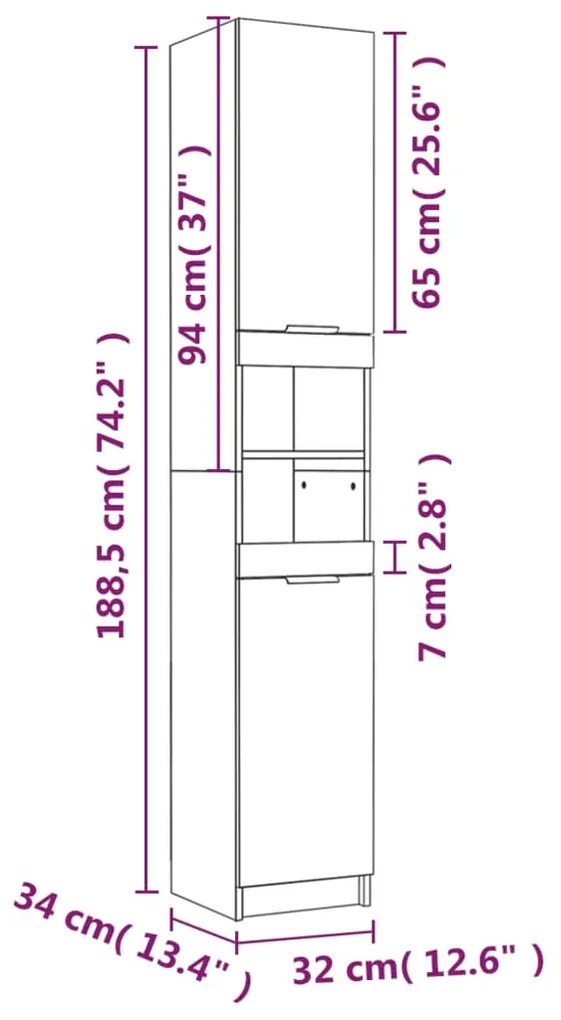 Ντουλάπι Μπάνιου Μαύρο 32 x 34 x 188,5 εκ. Επεξεργασμένο Ξύλο - Μαύρο