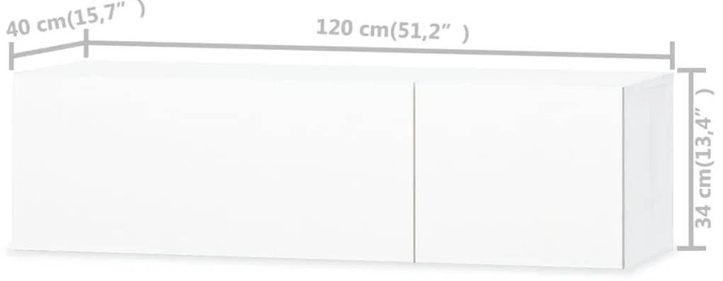 vidaXL Έπιπλο Τηλεόρασης Γυαλιστερό Λευκό 120x40x34 εκ. Επεξ. Ξύλο