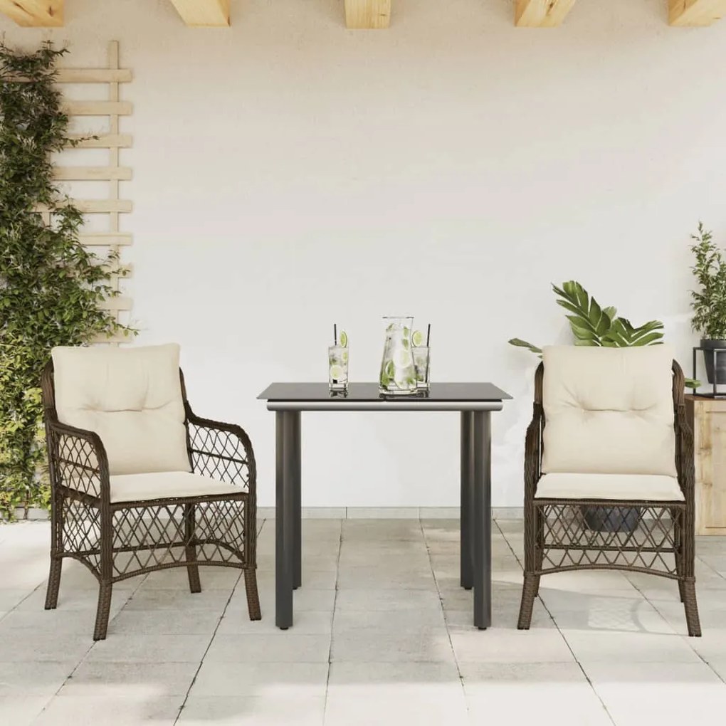 Σετ Επίπλων Bistro 3 τεμ. Καφέ Συνθετικό Ρατάν με Μαξιλάρια