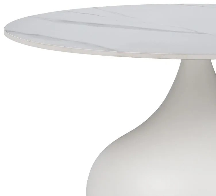 Βοηθητικό τραπέζι Kirkene Inart sintered stone σε απόχρωση λευκό μαρμάρου με λευκό μέταλλο Φ70x40εκ 70x70x40 εκ.