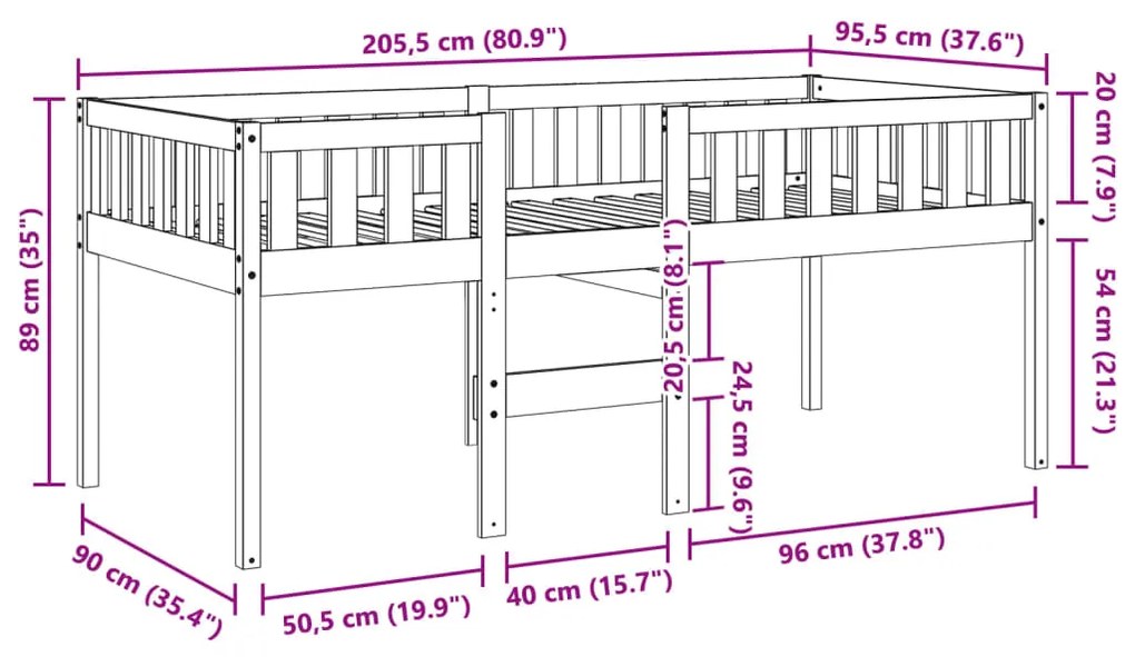 Κρεβάτι Παιδικό Χωρίς Στρώμα Καφέ Κεριού 90x200 εκ Μασίφ Πεύκο - Καφέ