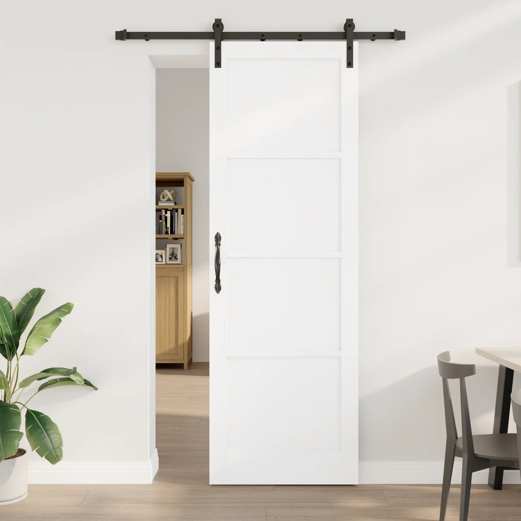 vidaXL Συρόμενη Πόρτα με Σετ Εξαρτημάτων Λευκή 78x232 εκ. Στερεό Ξύλο Πεύκου