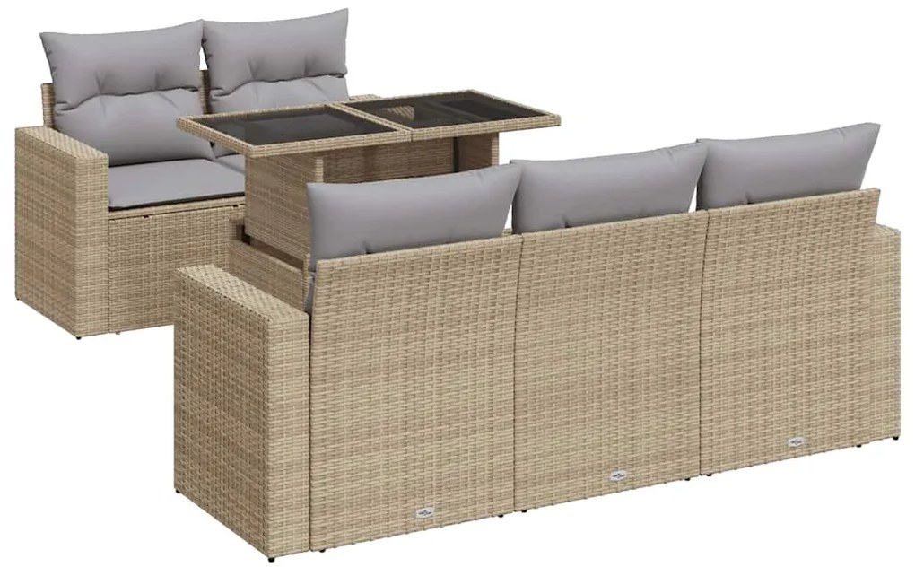 vidaXL Σετ Καναπέ Κήπου 6 τεμ. Μπεζ Συνθετικό Ρατάν με Μαξιλάρια