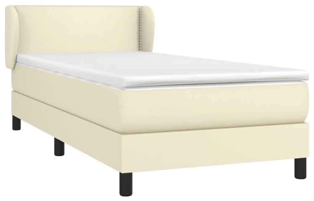 Κρεβάτι Boxspring με Στρώμα Κρεμ 90x200 εκ. από Συνθετικό Δέρμα - Κρεμ