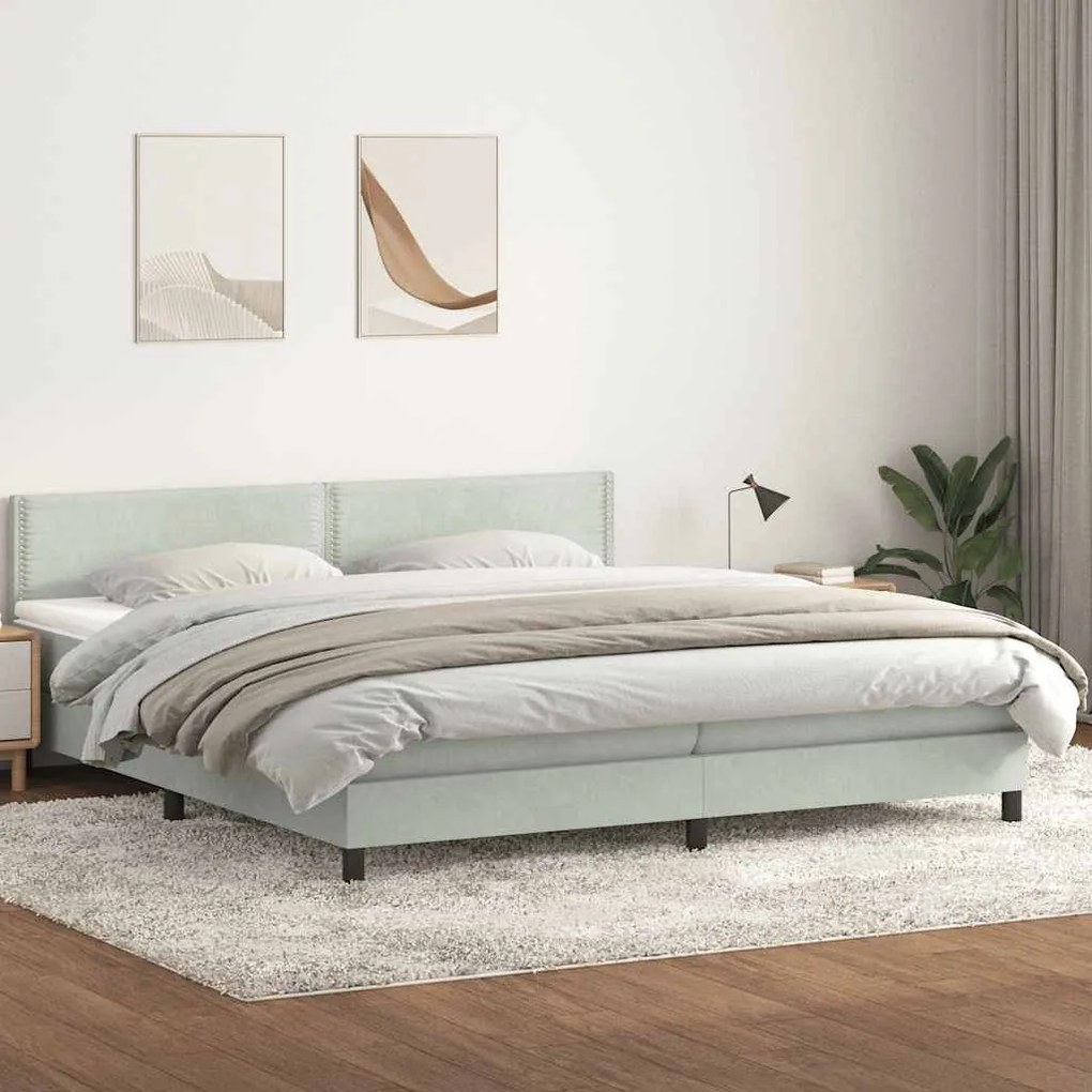 vidaXL Κρεβάτι Boxspring με Στρώμα Ανοιχτό Γκρι 180x210 εκ. Βελούδινο