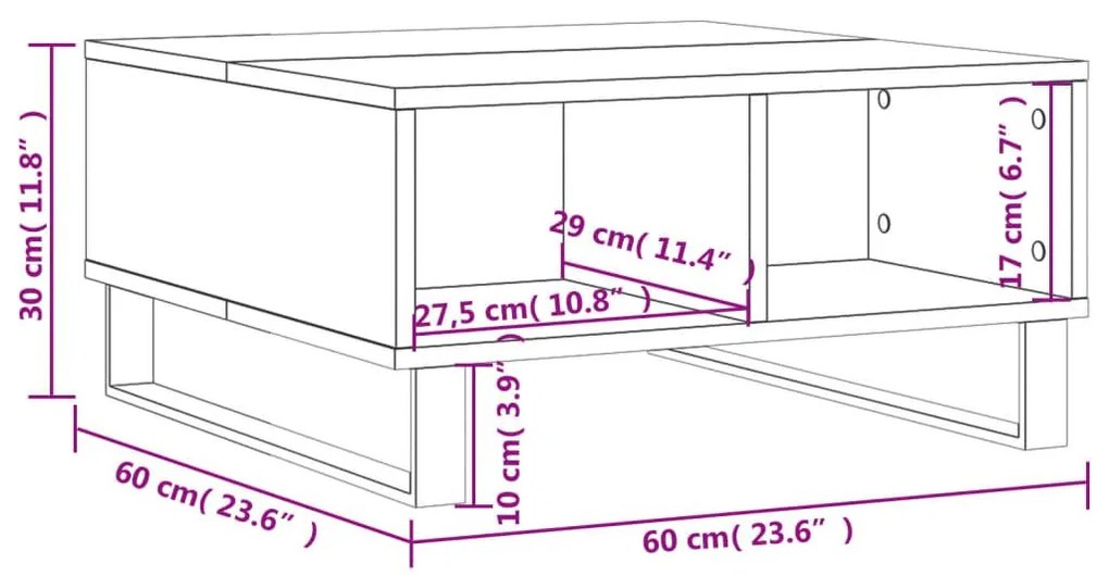 Τραπεζάκι Σαλονιού Καφέ Δρυς 60x60x30 εκ. Επεξεργασμένο Ξύλο - Καφέ