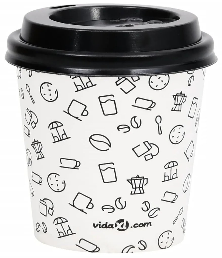 vidaXL Ποτήρια Καφέ Χάρτινα με Καπάκια 120 ml 250 Τεμάχια Λευκά&Μαύρα