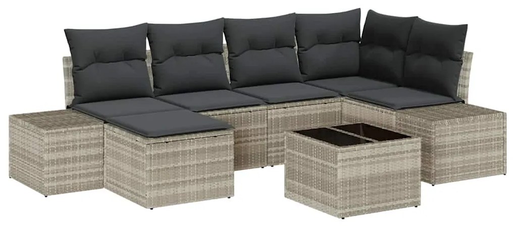 vidaXL Σετ Καναπέ Κήπου με μαξιλάρι 7 pcs Ανοιχτό γκρι Πολυ ράταν