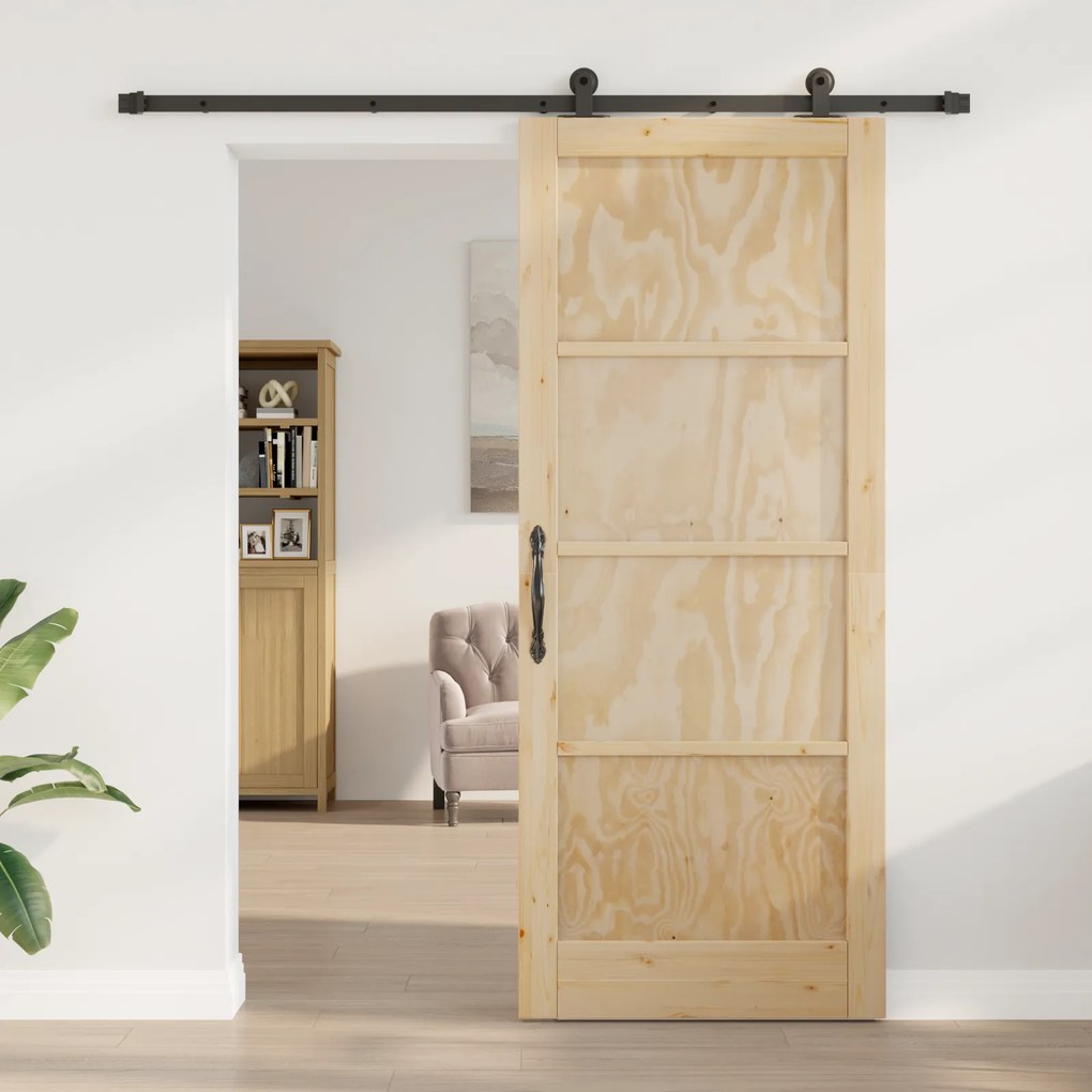vidaXL Συρόμενη Πόρτα με Σετ Εξαρτημάτων 86x211 cm Συμπαγές Ξύλο Πεύκο